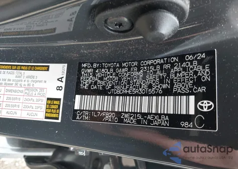 2024 Toyota Corolla Hybrid Le/Hybrid Nightshade Edition/Hybrid Se из США, поврежденный, VIN JTDBDMHE5R3015576